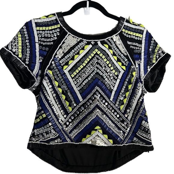 Parker Short-Sleeve Beaded Bora Cropped Top, Polaris - Picture 2 of 4